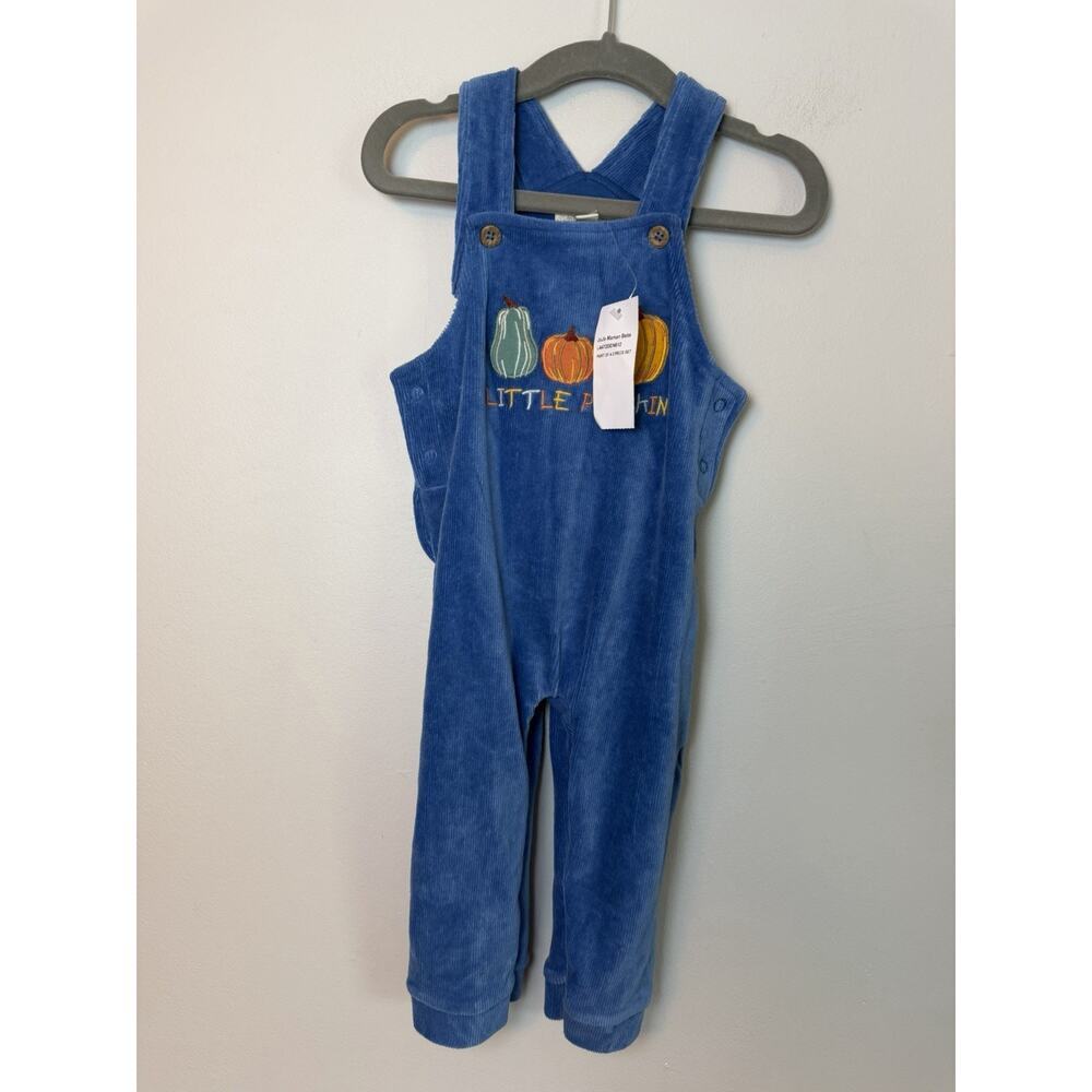 Jojo Maman Bebe Blue Velour Little Pumpkin Overall 6-12 Months NWT